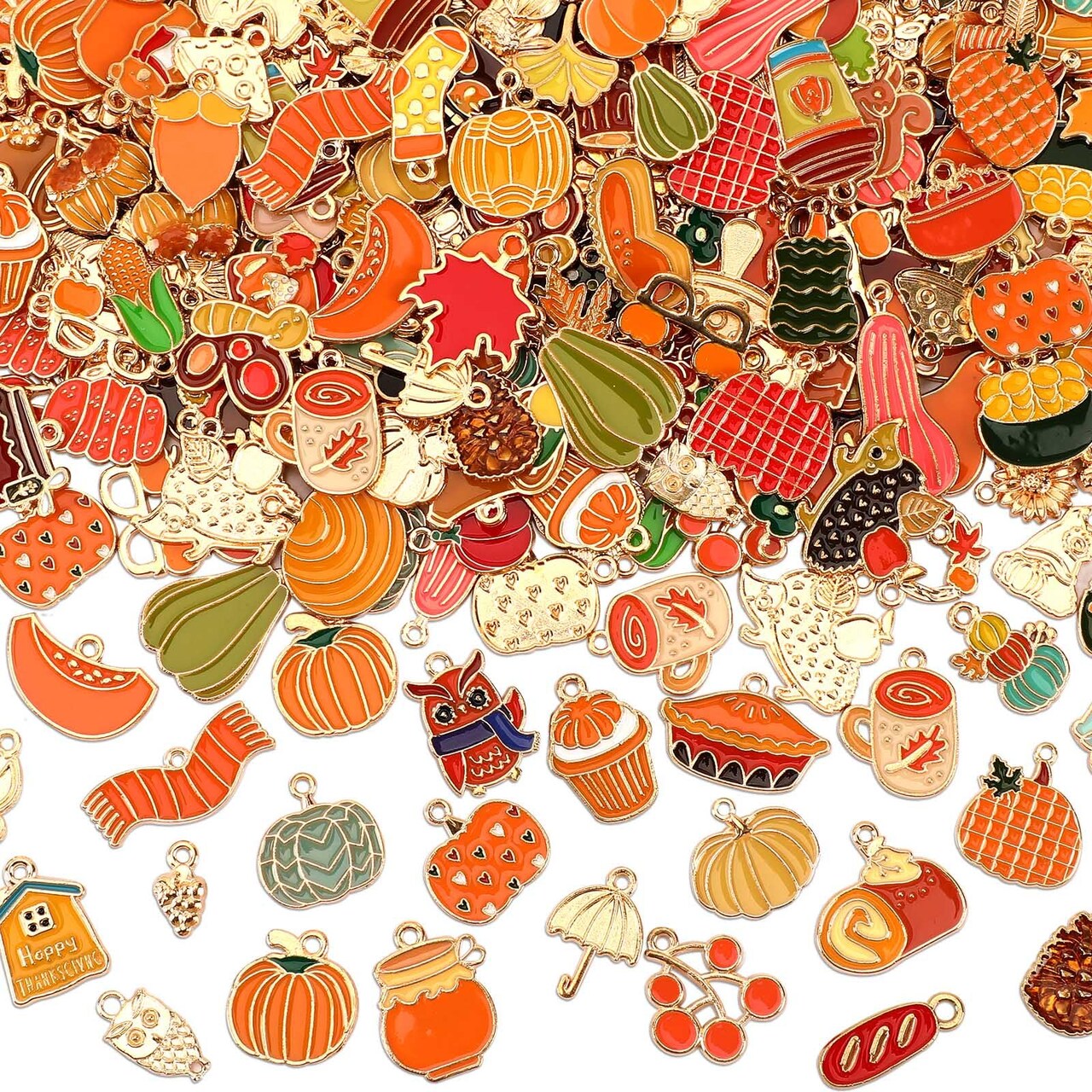 SANNIX 350pc Fall Charms, Thanksgiving Enamel Pumpkin Maple Leaf Turkey Autumn Charms for Jewelry Making, Bulk for Bracelets, Necklaces, Earrings, Craft Making